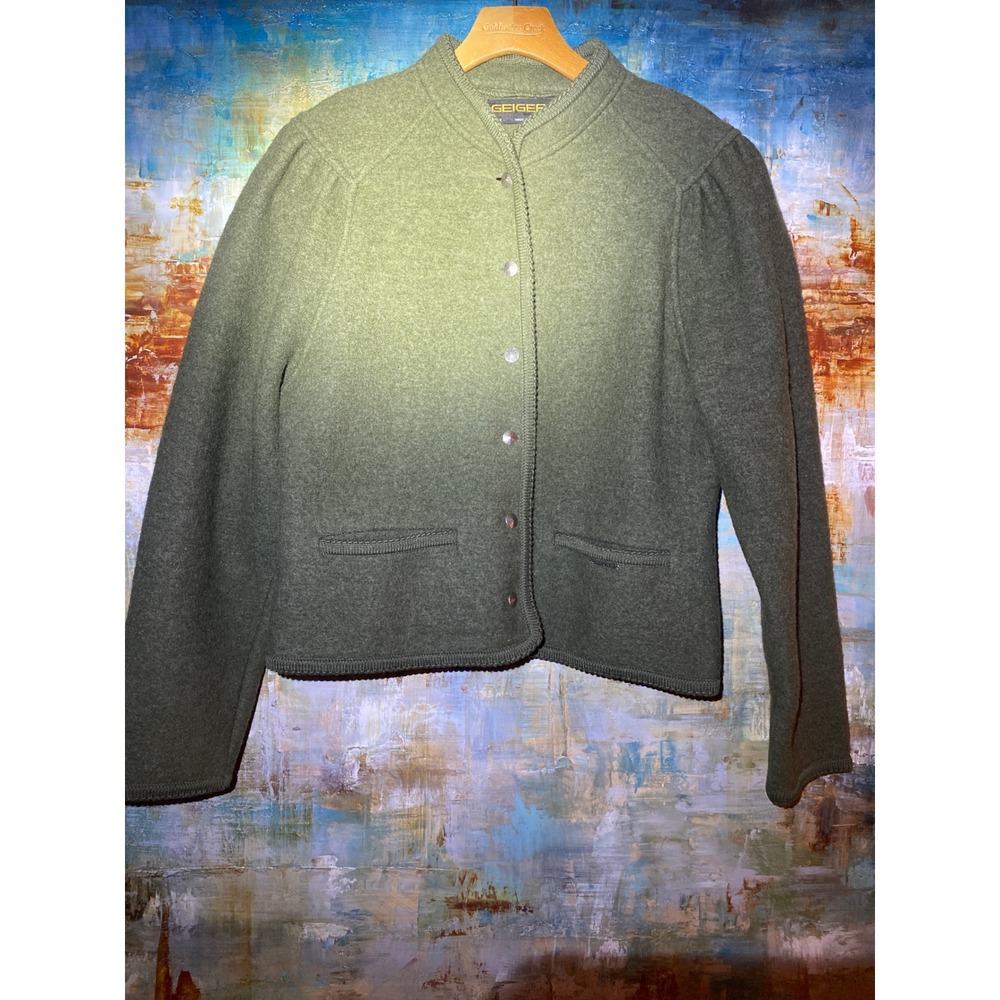 Geiger Austria Womens Boiled Wool Jacket Forest Green Tyrolean Button Cardigan L